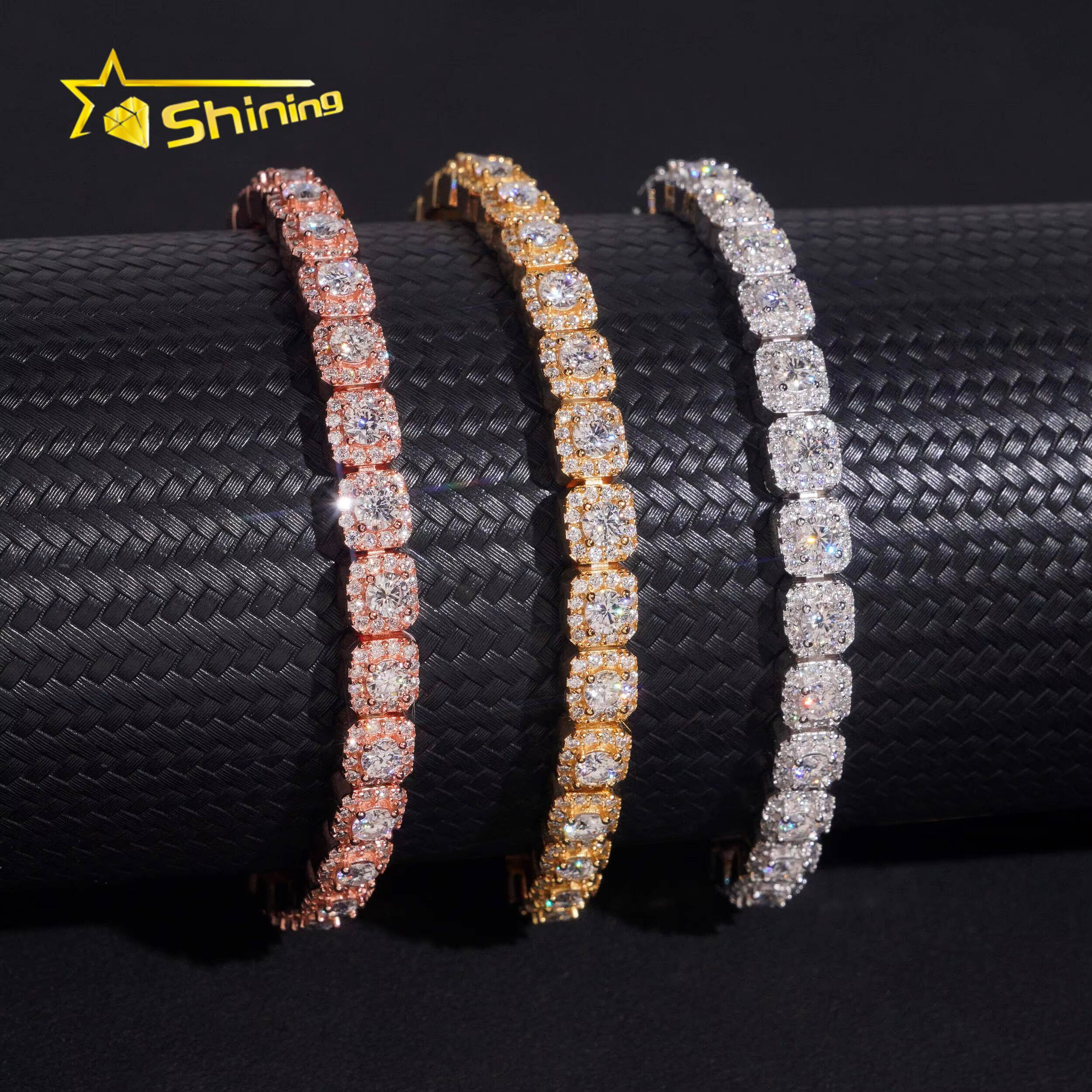 Fine Jewelry Iced Out 925 Sterling Silver VVS Moissanite Diamond Bracelet GRA Certificated Hip Hop Moissanite Tennis Bracelet