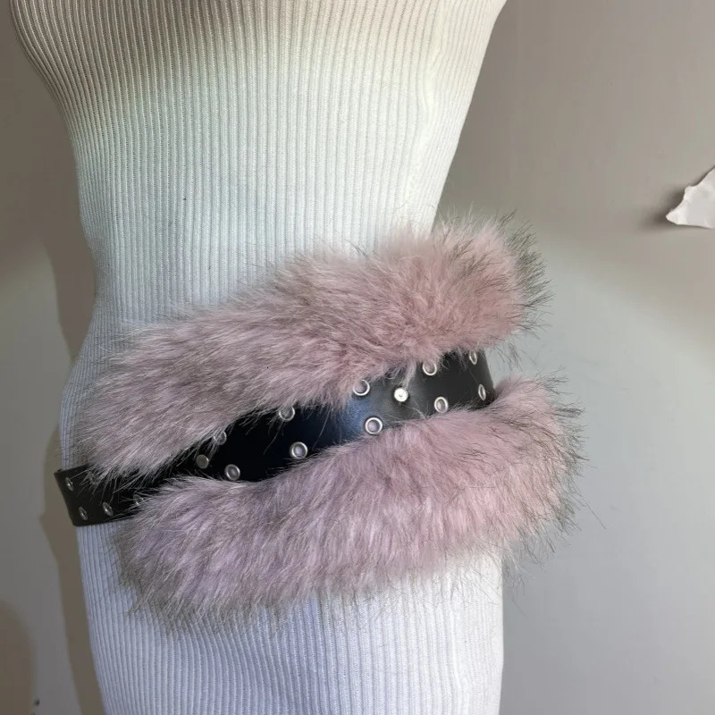 Vintage Faux Fur PU Leather Belt Y2K Furry Fur Belt Cowgirl Gothic Punk Sexy Waistband Night Club Waist Chain Jeans Pants Decor 250814