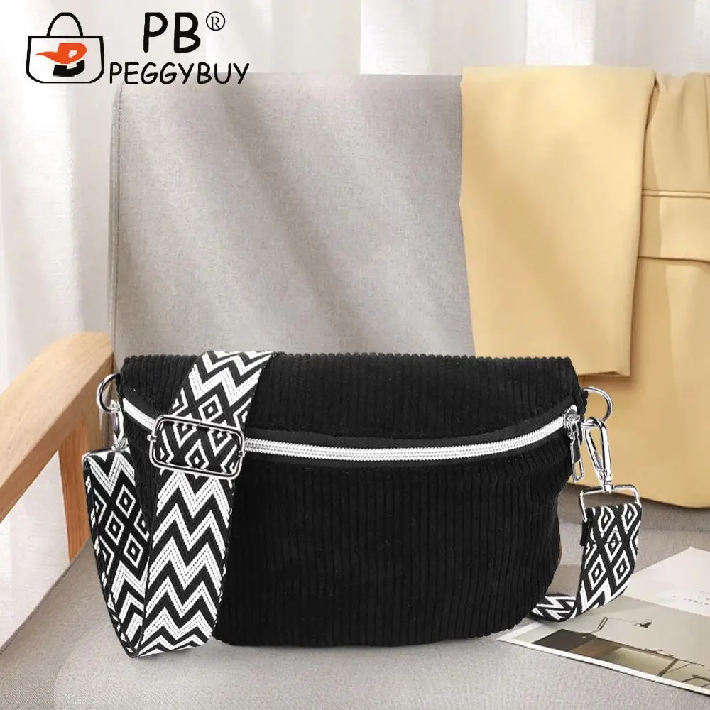 Bum Bag Corduroy Solid Shoulder Bag for Men Women with Adjustable Wide Strap Handbag Zipper Fanny Pack for Travel Workout 250731