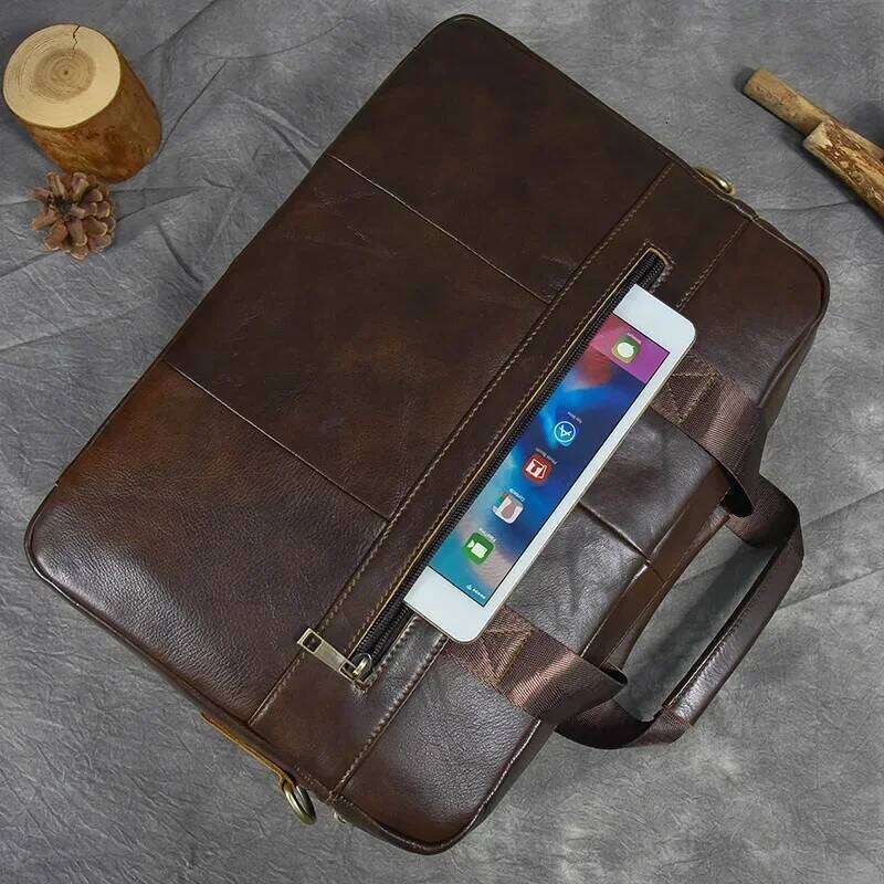 OLOEY Genuine Leather Briefcase Bag 15.6 inch laptop computer cowskin handbag for men male leather crossbody shoulder bag