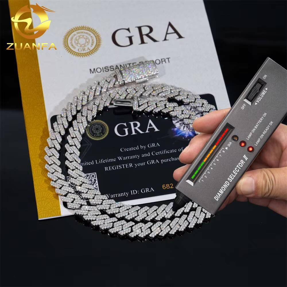 Pass Diamond Tester 925 Sterling Silver Hip Hop Jewelry Men Necklace 8mm 2 Rows Iced Out Vvs Moissanite Diamond Cuban Link Chain