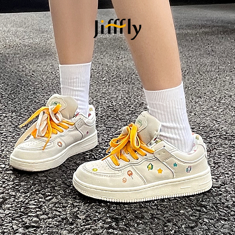 Jifffly Skateboard Shoes 2025 New Summer White Shoes for Girls and Students with Thick Sole and Versatile Style