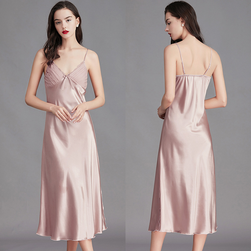 Outfits For Woman Women's Summer Sling Pajamas Ice Silk Sexy Split Long Nightgown with Bow Homewear