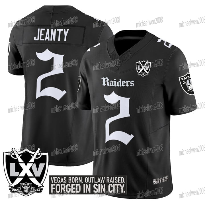 Raiderss 2025 GOTHIC EDITION Football Jersey Asthon Jeanty Brock Bowers Maxx Crosby Carter Bradley Jackson