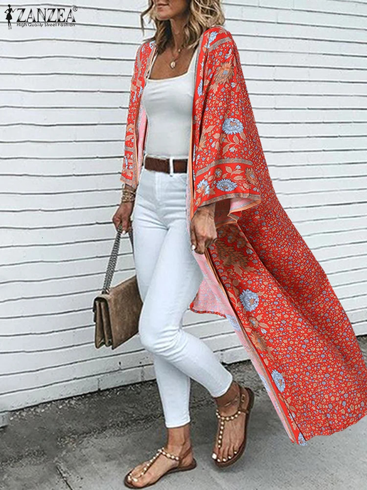 Women Bohemian Printed Cardigan Kimono ZANZEA Summer Long Shirt Vintage Tops Casual Open Front Sleeve Floral Blouse 250731