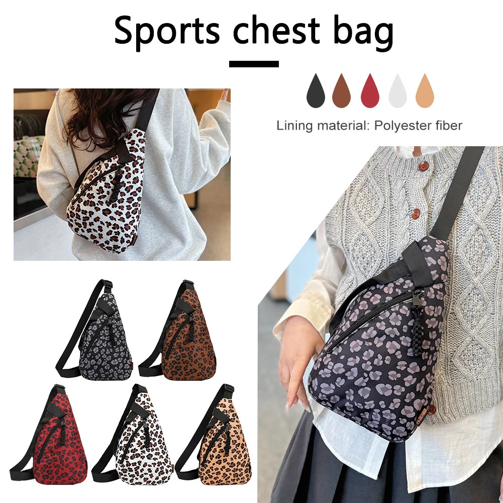 Women Leopard Print Chest Bag with Adjustable Strap Canvas Shoulder Bag Large Capacity Female Travel Commute Bag 250731