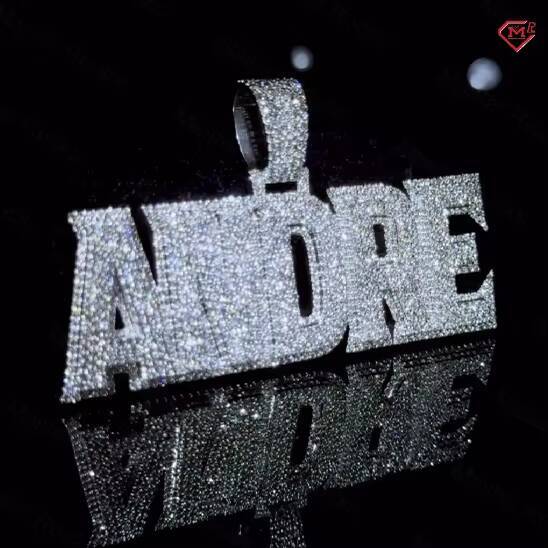 Iced Out VVS Mossanite Pendant Hiphop Big Size Bling Name Charm 925 Silver Custom Moissanite Pendant