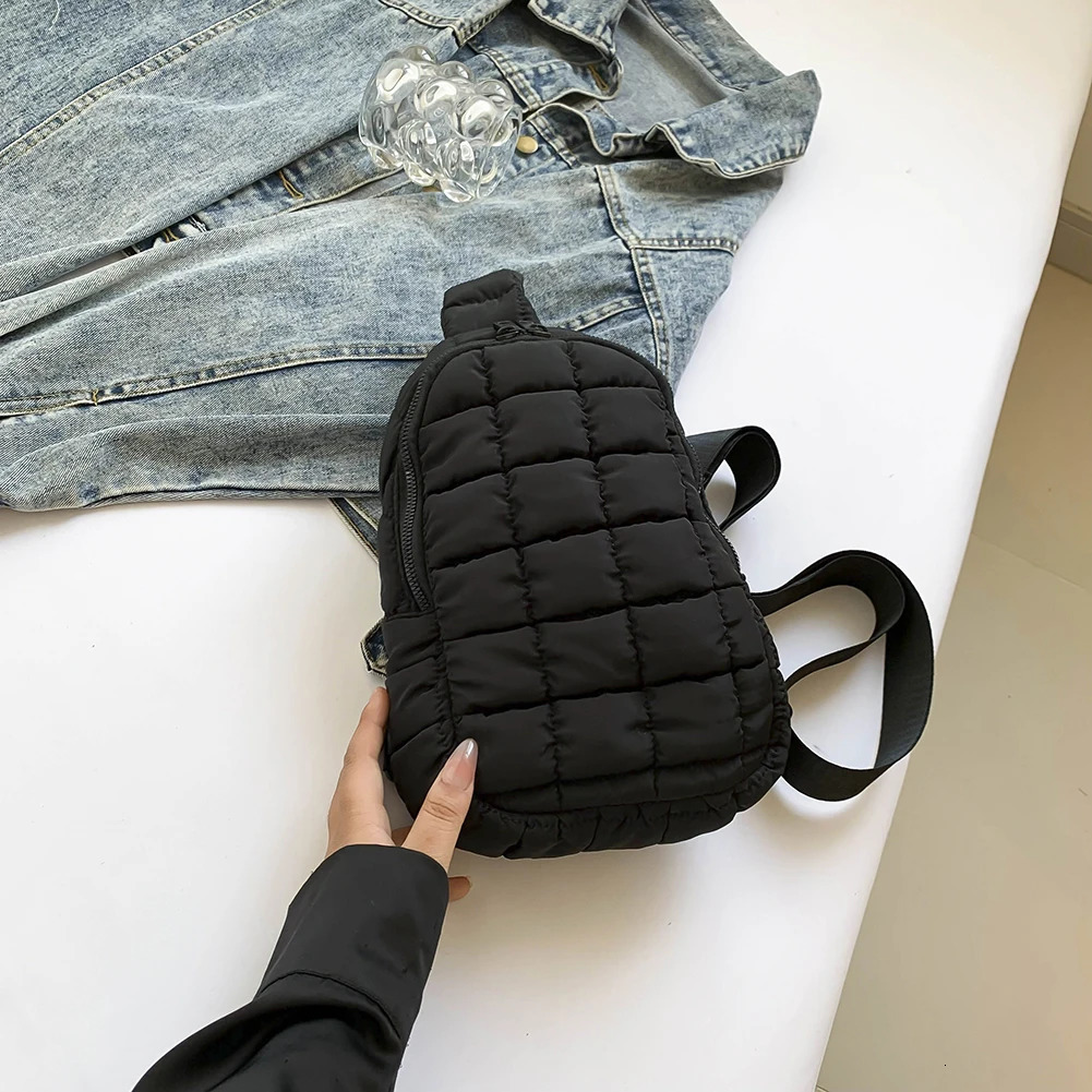 Women Quilted Chest Bag Travel Fanny Pack Zip Closure Simple Shoulder Bag Adjustable Strap Casual Waist Pack Outdoor Travel Bag 250731
