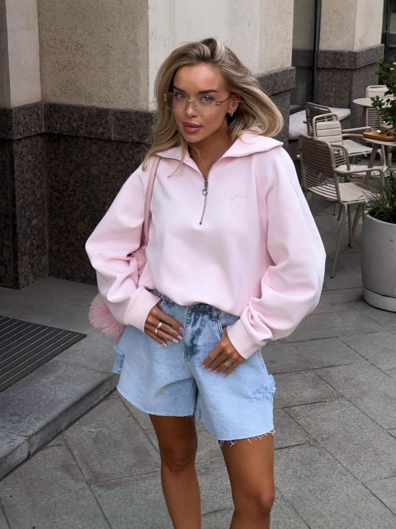 Fashion loose casual letter embroidered half-chain sweater women