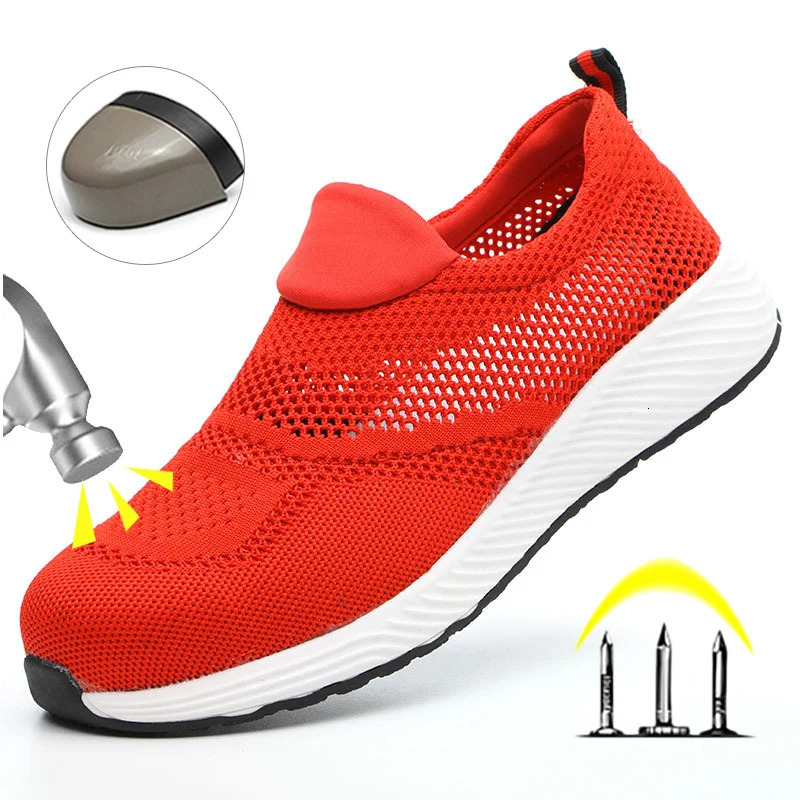 Summer Steel Toe Safety Shoes for Men Women Lightweight Breathable Non Slip Work Shoes Puncture Proof Tread Sneakers Protective 250731