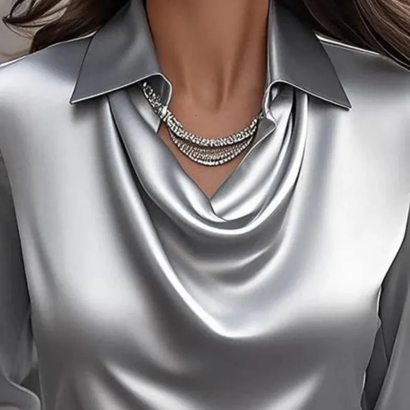 Satin Women Shirt Vintage Long Sleeve Blouse Silk Elegant Womens Tops Commuting White Autumn Female Clothing 250731