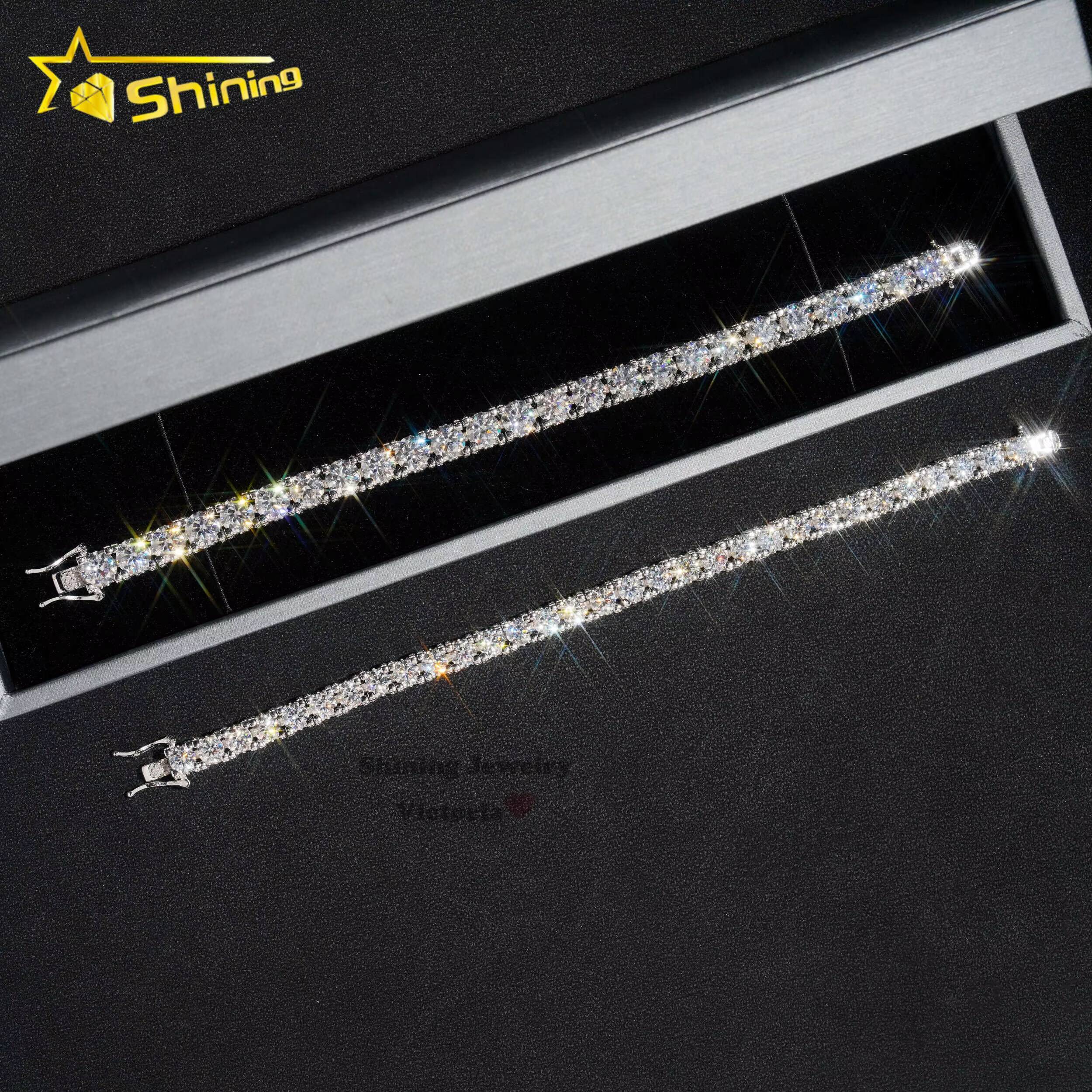 Fashion Jewelry Hip Hop Bracelet VVS Moissanite 925 Silver Custom 5mm 6.5mm Side Iced Moissanite Tennis Bracelet for Valentine