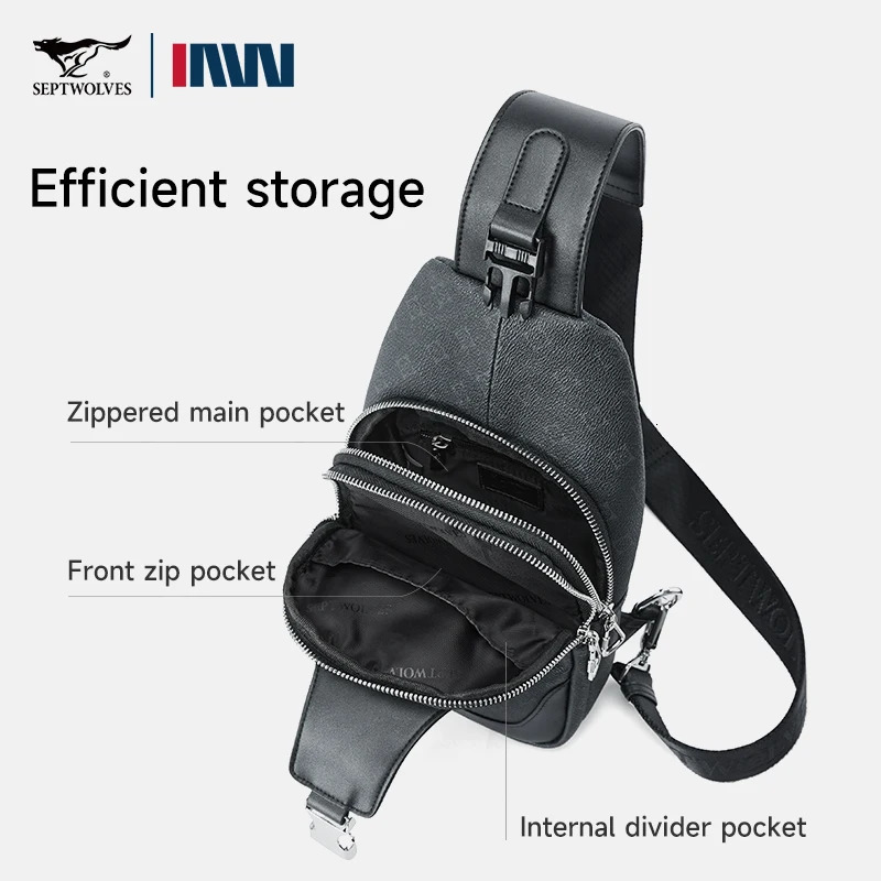 Septwolves Business Thin Printed Leather Crossbody Sling Bag Man Fashion Casual Travel Print Fabric Shoulder Bag iPad Pocket 250731