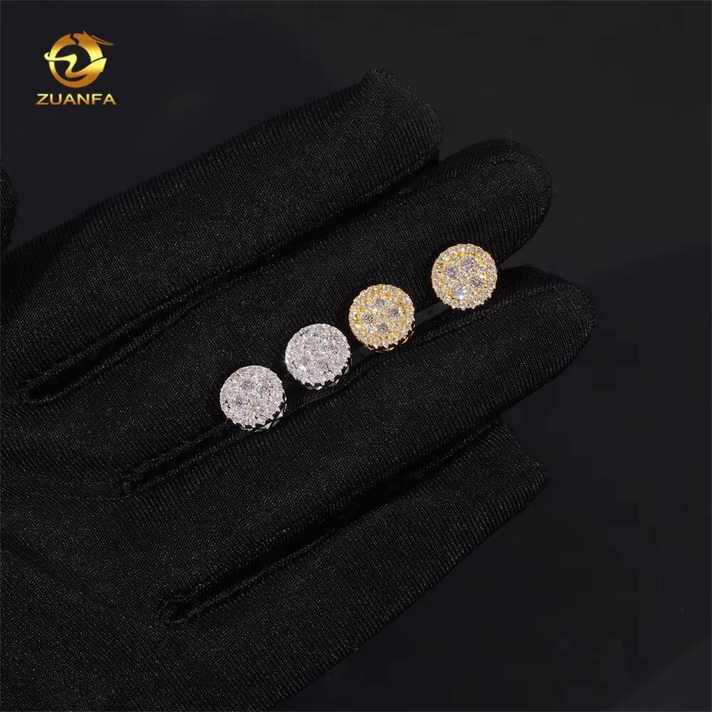 Bling Shining High Quality 18k Gold Plated Hip Hop Iced Out Moissanite Silver 925 Earrings