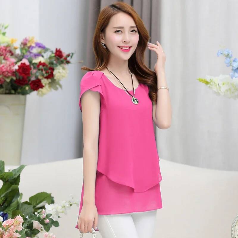 Womens Short Sleeve Chiffon Peplum Summer Tops Ladies Long Office Shirts Ruffle Blouse Femme 4XL 5XL ddmysept