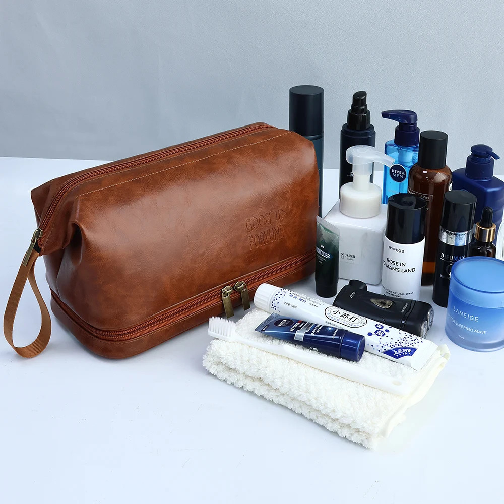 Men Business Travel Wash Toiletry Bag Waterproof PU Leather Bathroom Shaving Tools Organizer Bag Makeup Pouch Women Cosmetic Bag 250731