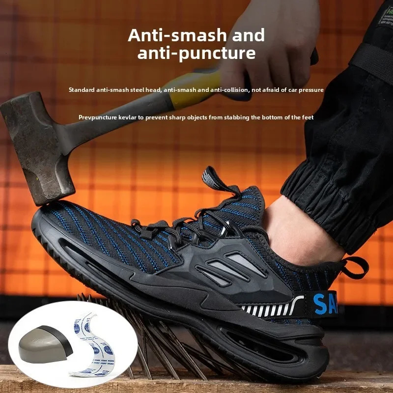 Breathable Mens Work Shoes Summer Safe Lightweight Protective Sports Shoes Steel Toe Work Mens Puncture Resistant Boots 250731