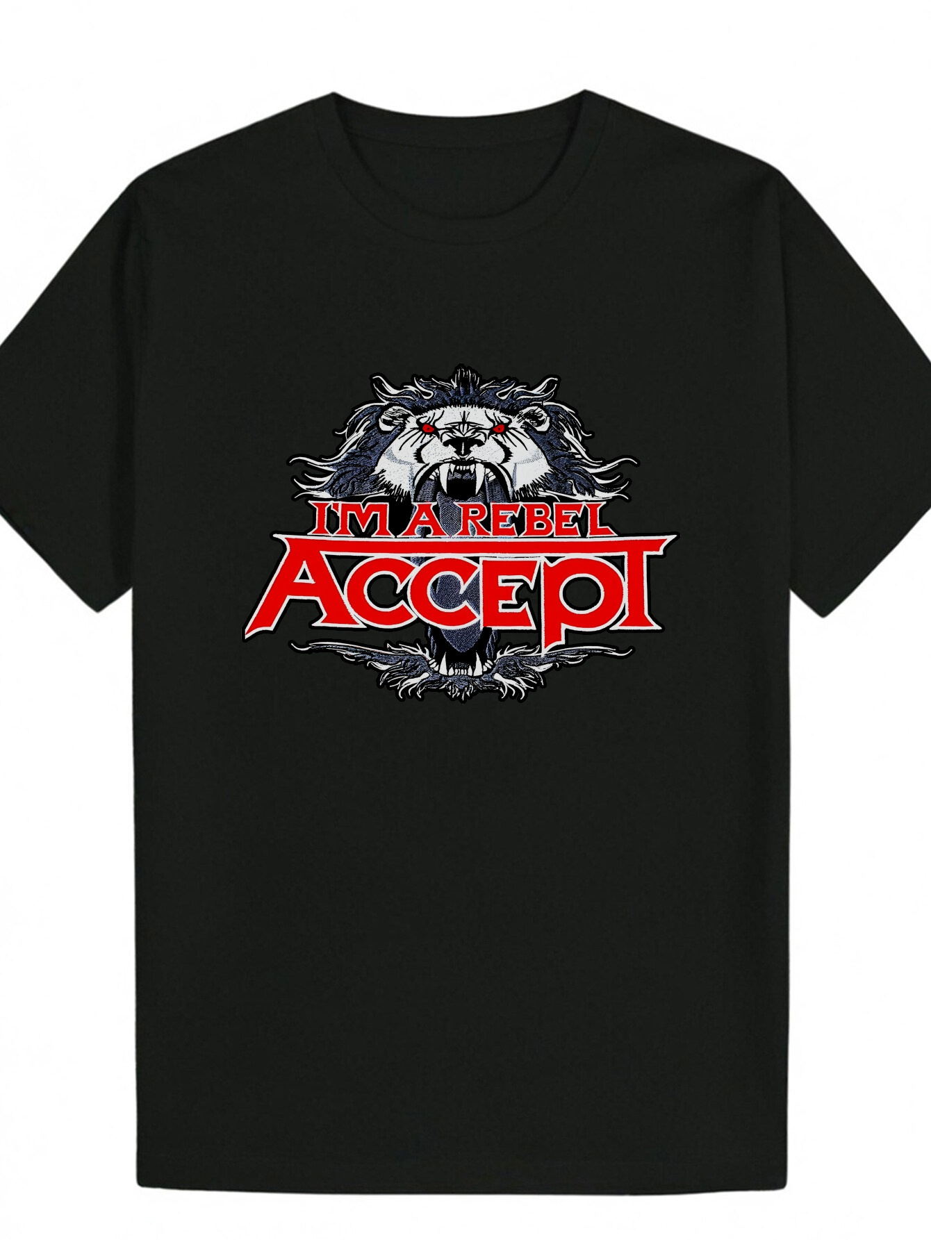 Men's Black Graphic T-Shirt - Bold Tiger and "I Am a Rebel" Print, 100% Polyester Casual Crew Neck Summer T-Shirt, Machine Washable Reg