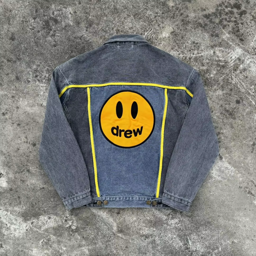DREW HOUSE autumn and winter designer American Outside the denim with black and blue patchwork embroidered letters