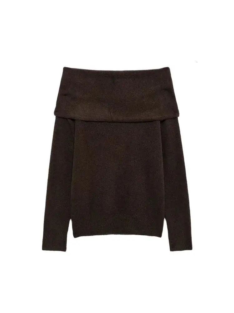 TRZA Womens OfftheShoulder Knit Sweater Straight Neck Long Sleeve Pullover Fashion Washer Appliques Chic Tops 250731