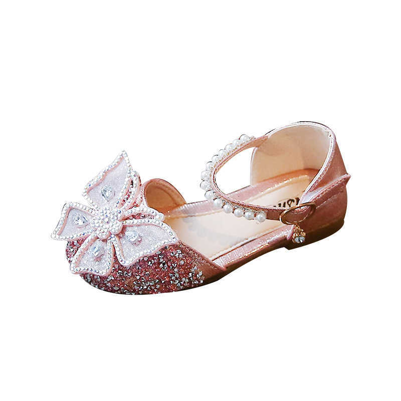 Sandals Girls' Princess Shoes Summer New Bowknot Pearl Sandals Children's Single Shoes Baby High-Value Little Leather Shoes