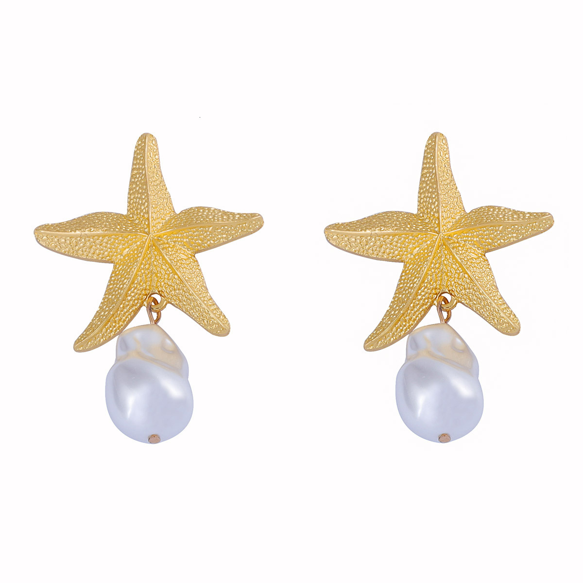 ZA Ocean Leisure Vacation Fashion Simple Alloy Starfish Imitation Pearl Pendant Earrings Versatile Women's Style