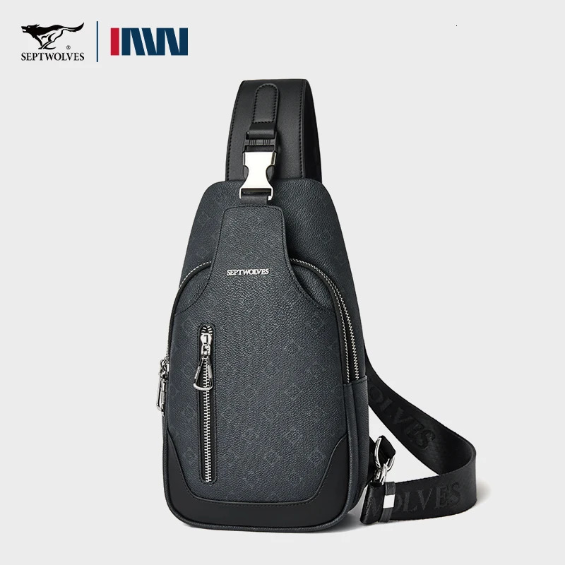 Septwolves Business Thin Printed Leather Crossbody Sling Bag Man Fashion Casual Travel Print Fabric Shoulder Bag iPad Pocket 250731