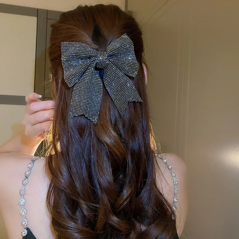Super Glaring Rhinestones Bow Spring Large Hair Duckbill Clips for Women Sweet Delicate Versatile Magnificent Party Accessories 250730