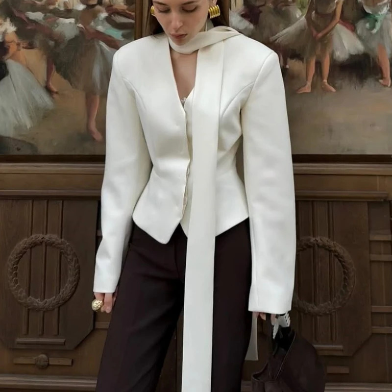 Womens Vneck Ribbon Cardigan Striped Print Long Sleeve Shirt Buttons Elegant Office Lady Top Blousers Outwear Blazer Woman 250731