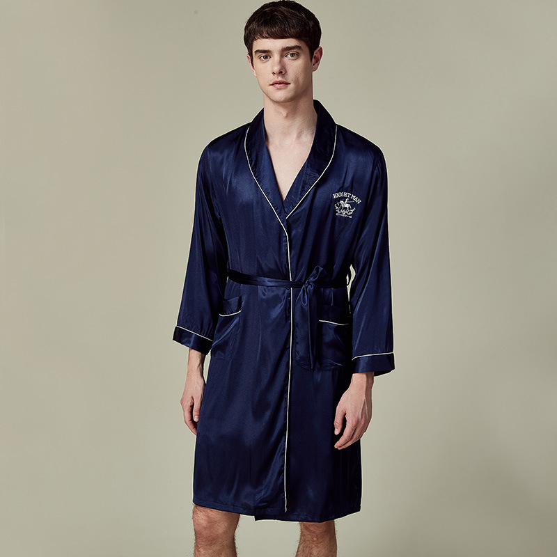 Designer luxury brand bathrobes silk and ice silk men's pajamas long - sleeved bathrobes home clothes