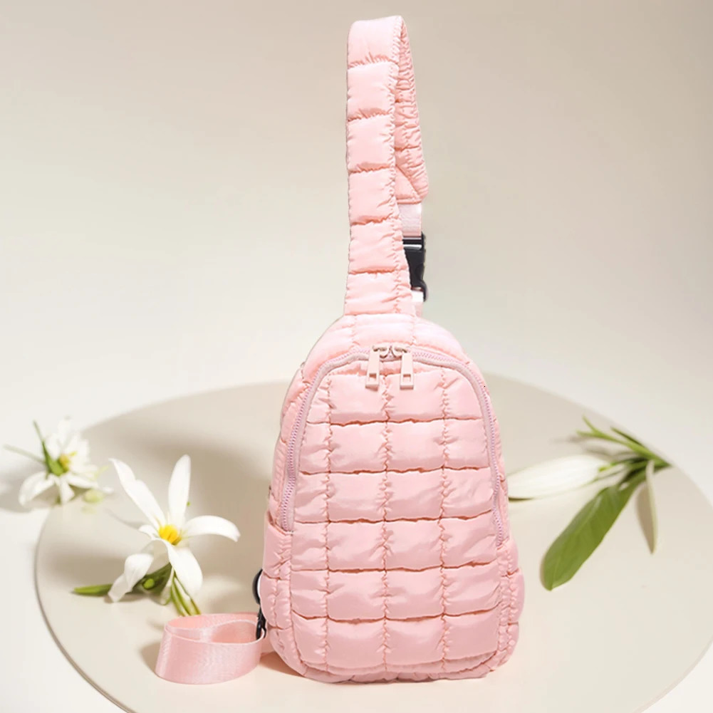 Women Quilted Chest Bag Puffer Crossbody Sling Bag Adjustable Strap Simple Shoulder Bag Casual Waist Pack Outdoor Travel Bag 250731