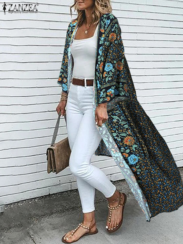 Women Bohemian Printed Cardigan Kimono ZANZEA Summer Long Shirt Vintage Tops Casual Open Front Sleeve Floral Blouse 250731