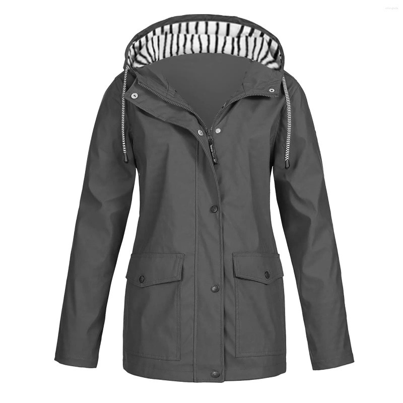 Womens Jackets Raincoat Women Waterproof Long Hooded Trench Coats Lined Windbreaker Travel Jacket Solid Stripe Rain Outdoor Plus Waterpr