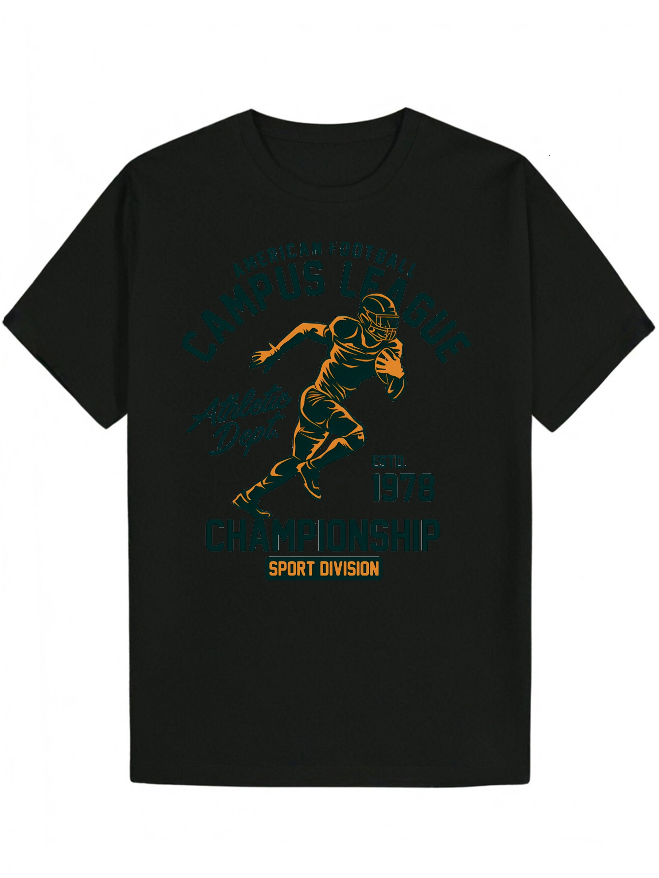 Men's Sports Graphic - Black Polyester Crew Neck with Football Player Design, Summer Casual Sportswear, T-Shirt