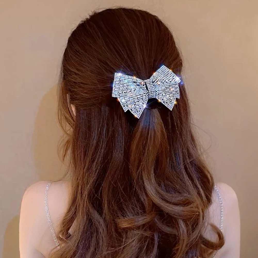 Shiny Rhinestone Barrettes Hairpin For Women Girl Styling Hair Clip Clamps Summer Simple Bow Fashion Hairpin Headwear 250730