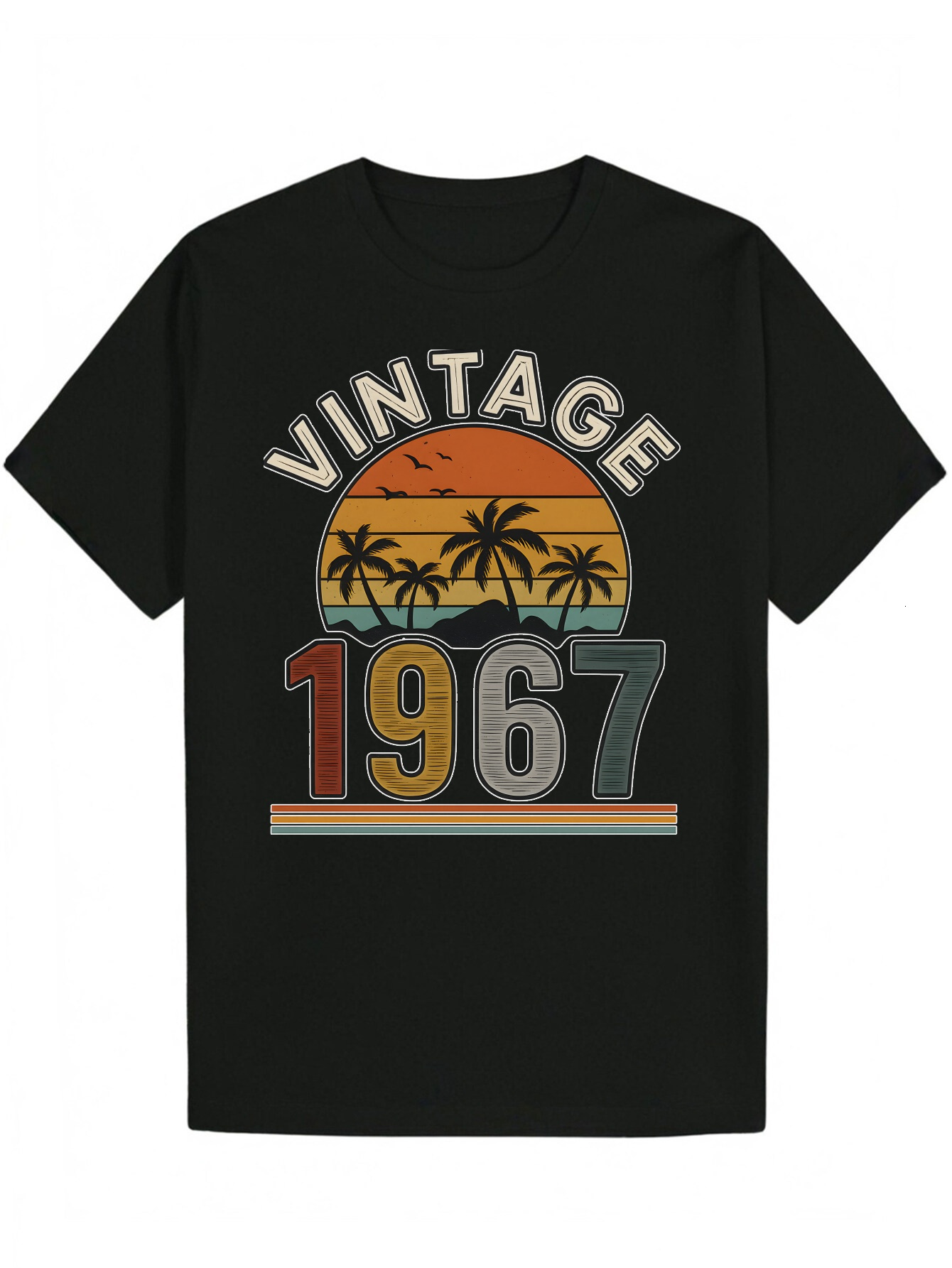 Men's 1967 Pattern - Round Neck, Short Sleeve, T-Shirt with Palm Tree and Sunset Design, Wear Essential, Summer Casual Clothing Style Shirt | Pol