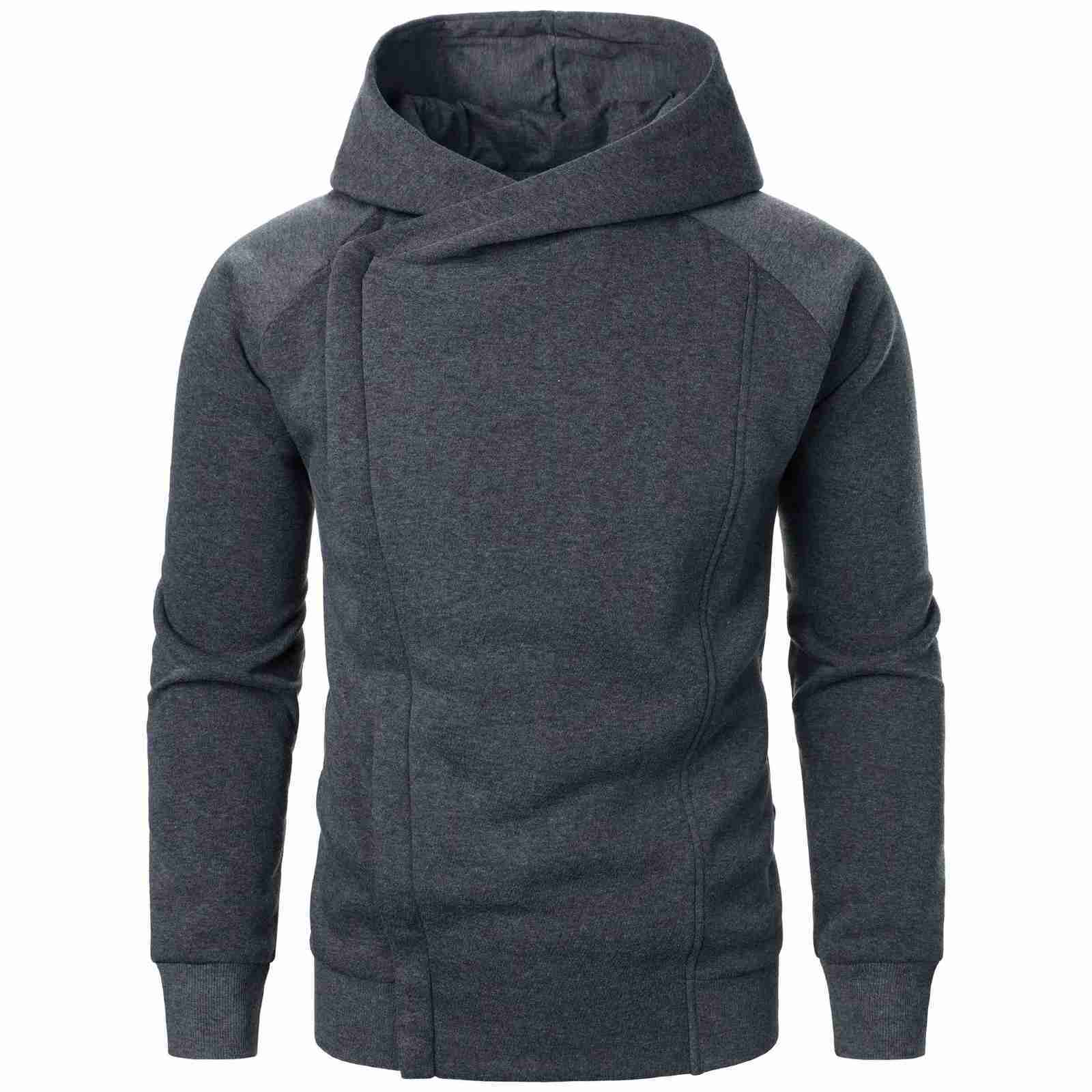 Fashion Side Hidden Zipper Jackets With Nood Solid Casual Basic Hoodies Men Slim Fit Hooded Sports Sweatshirt Autumn Outwear