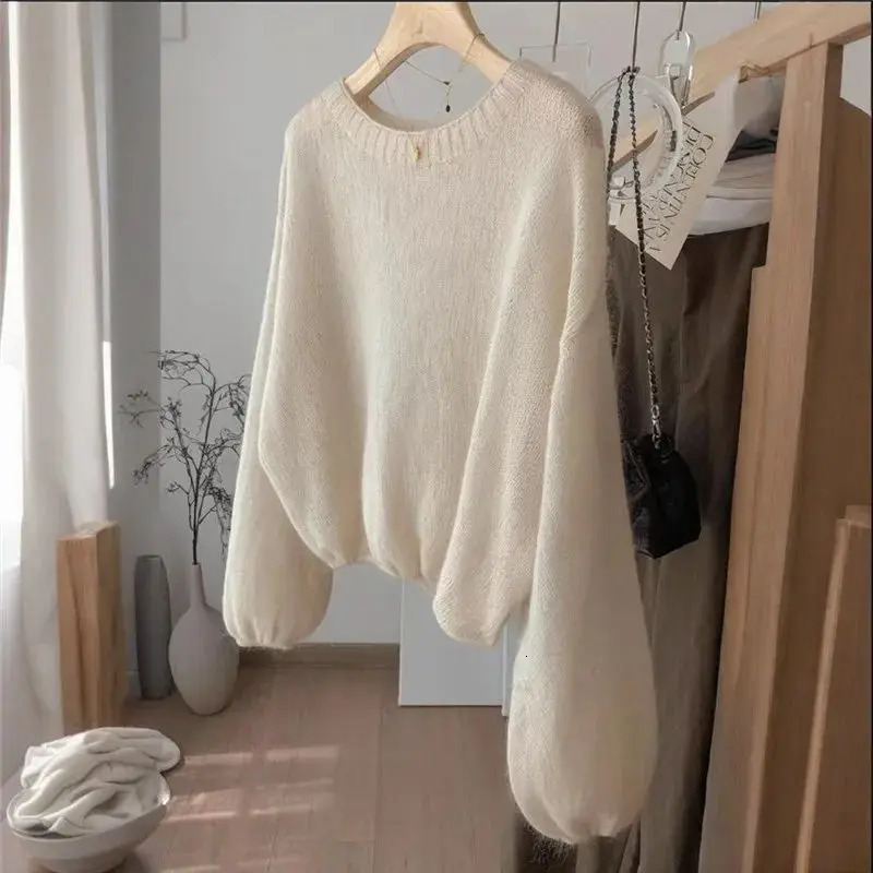 Limiguyue Gentle Loose Wool Sweater Women Elastic Hem Mohair Knit Pullover Versatile Lantern Sleeve Knitwears Spring Autumn F722 250731