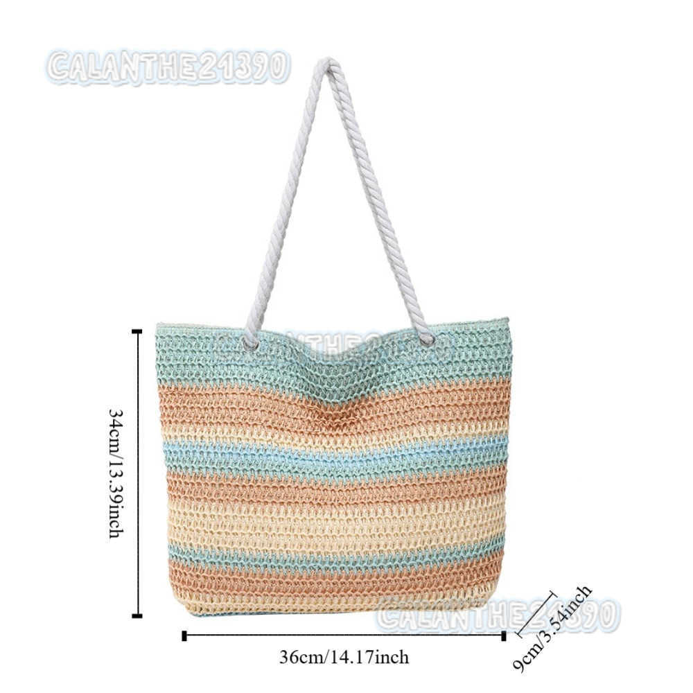 Simple Beach Handbag Strip Weave Bag Bohemian Style Lazy Style Rainbow Beach Bag Large Capacity Hollow Tote Bag Vacation H250801