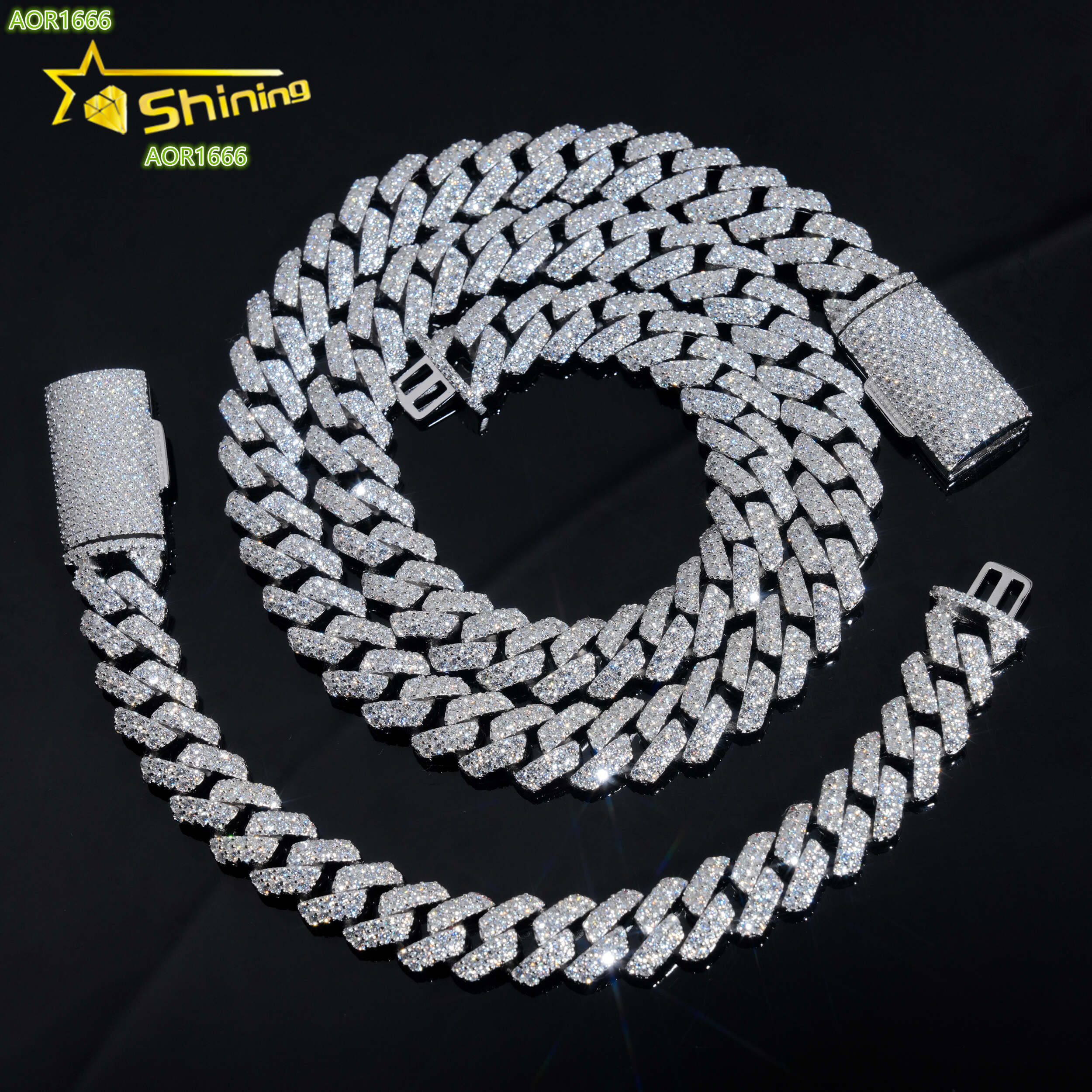 Rapper Hip Hop Miami Necklace Iced Out 12MM 2Rows Diamond 925 Sterling Silver Moissinite Cuban Link Chain