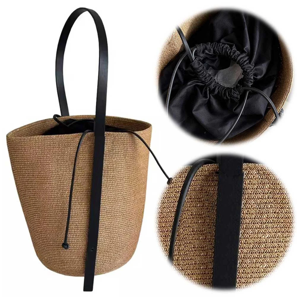 Woven Straw Bag for Women with Adjustable Strap Summer Beach Solid Small Tote Handbag Travel Shopping 250725