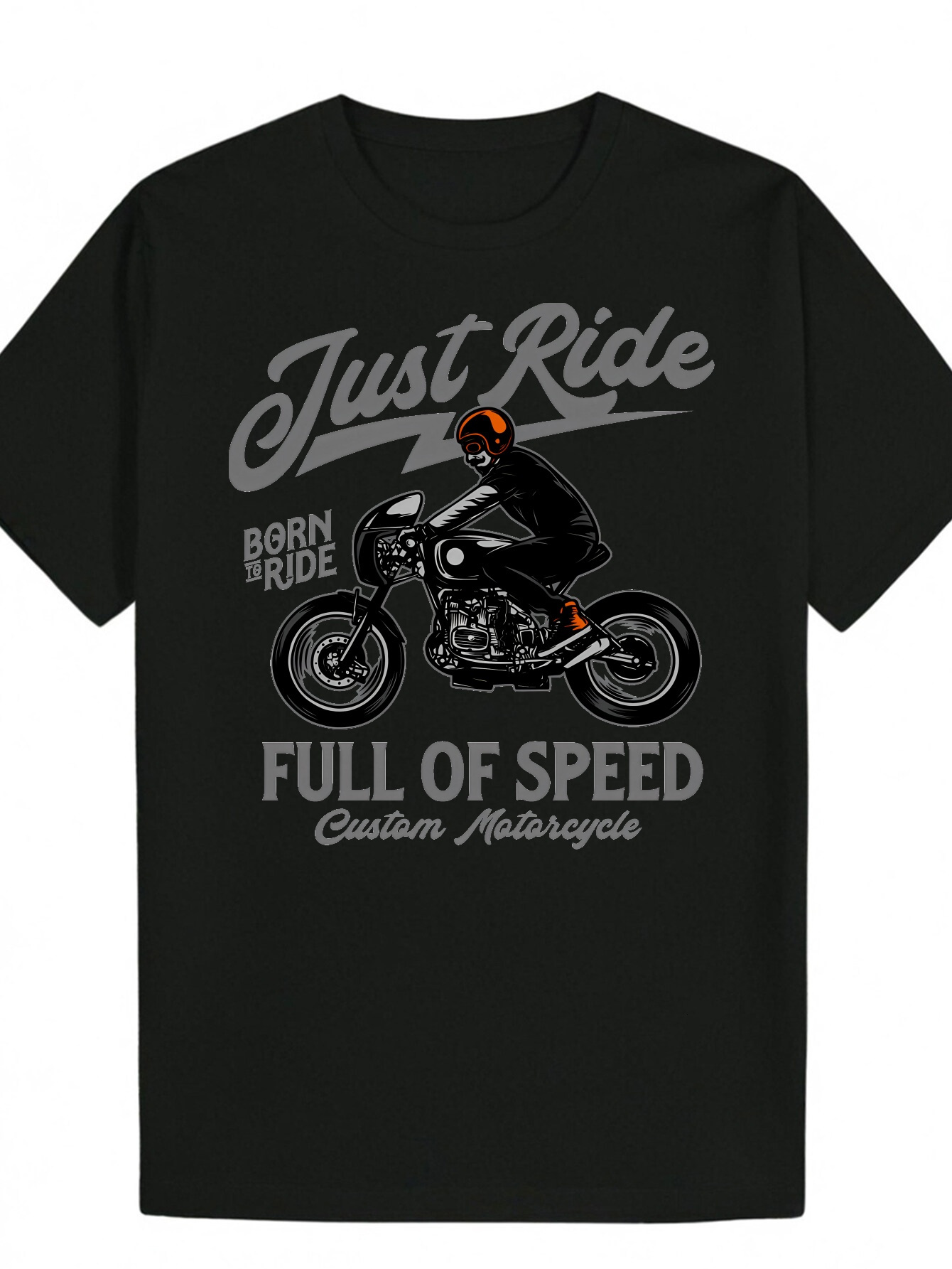 Men s Casual Short Sleeve Black Motorcycle Pattern T Shirt with Just Ride Born to Slogan Polyester Lightweight gsm Suitable for Bicycle f ba