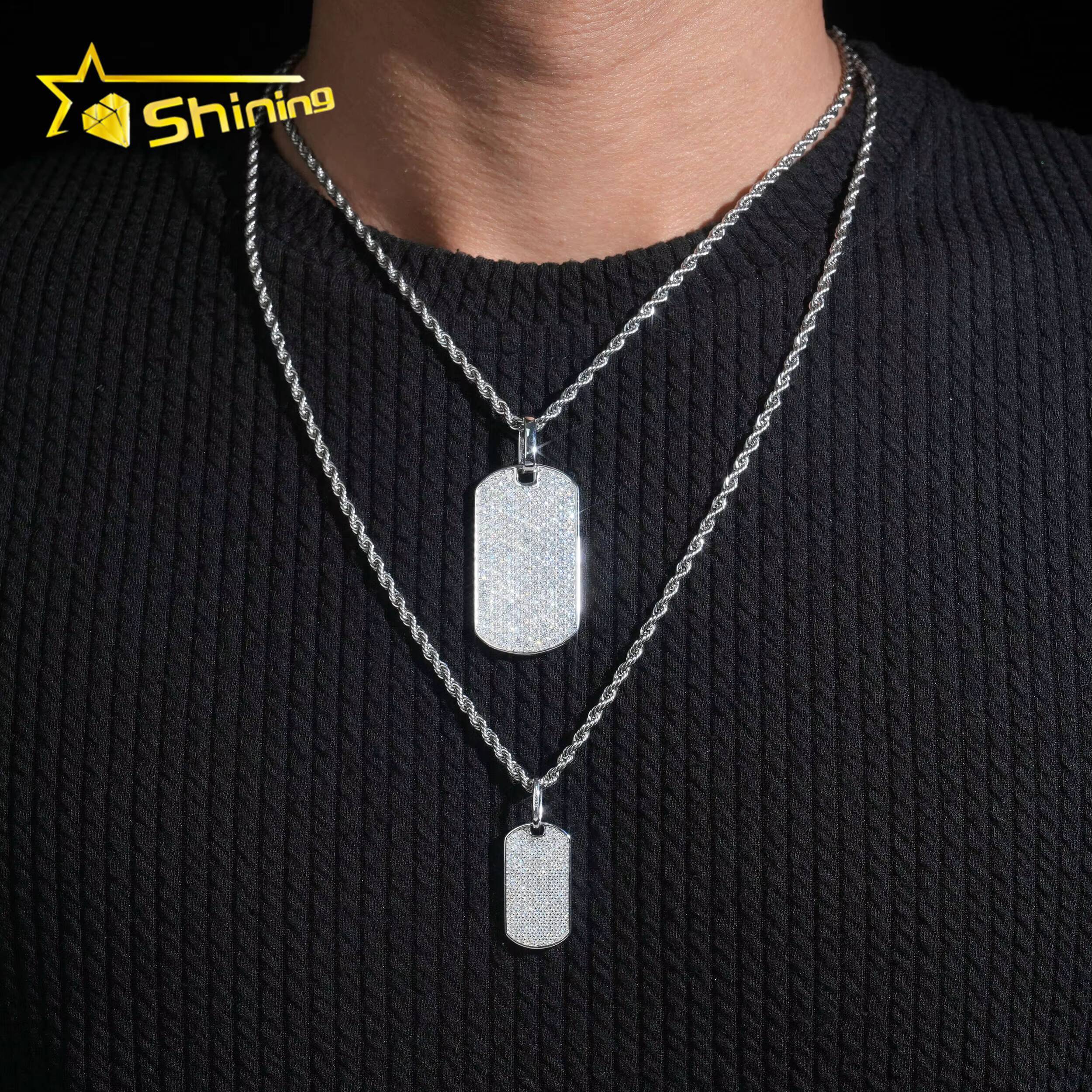 Factory Wholesale Price Hip Hop Jewelry 925 Sterling Silver D Color VVS Moissanite Iced Out Pendant Necklace Dog Tag