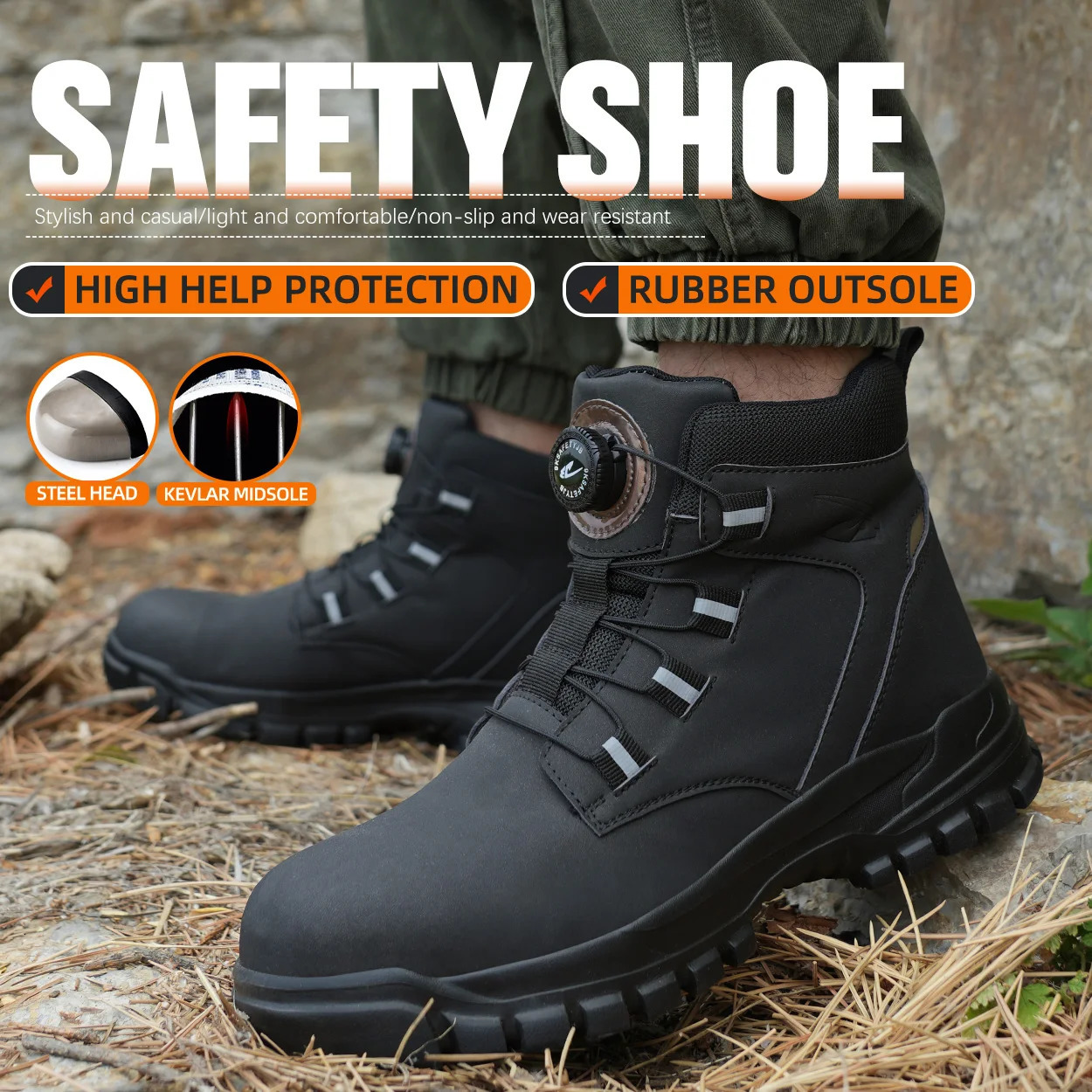 Leather Non Slip Work Boots for Men Rotating Button Safety Shoes Steel Toe Sneaker Male Puncture Proof Protective Boots 250731