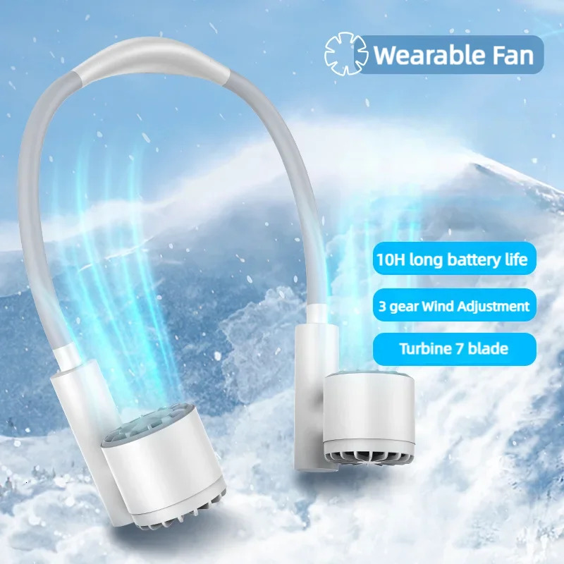Portable Neck Fan Dual Vortex Axial Fan Three speed Wind Fast Cooling Rechargeable Desktop Dual Head Mini Fan Outdoor Camping