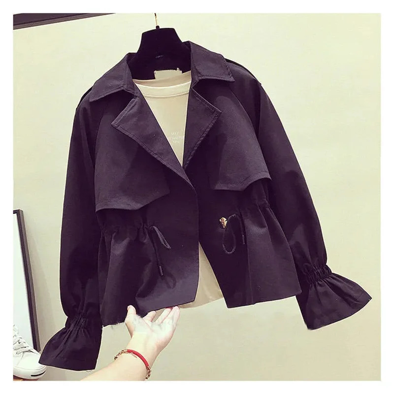 Womens Short Jacket 2025 Spring Autumn Korean Fashion Loose Waist Slim Windbreaker Coat Solid Female Outwear Tops 250728