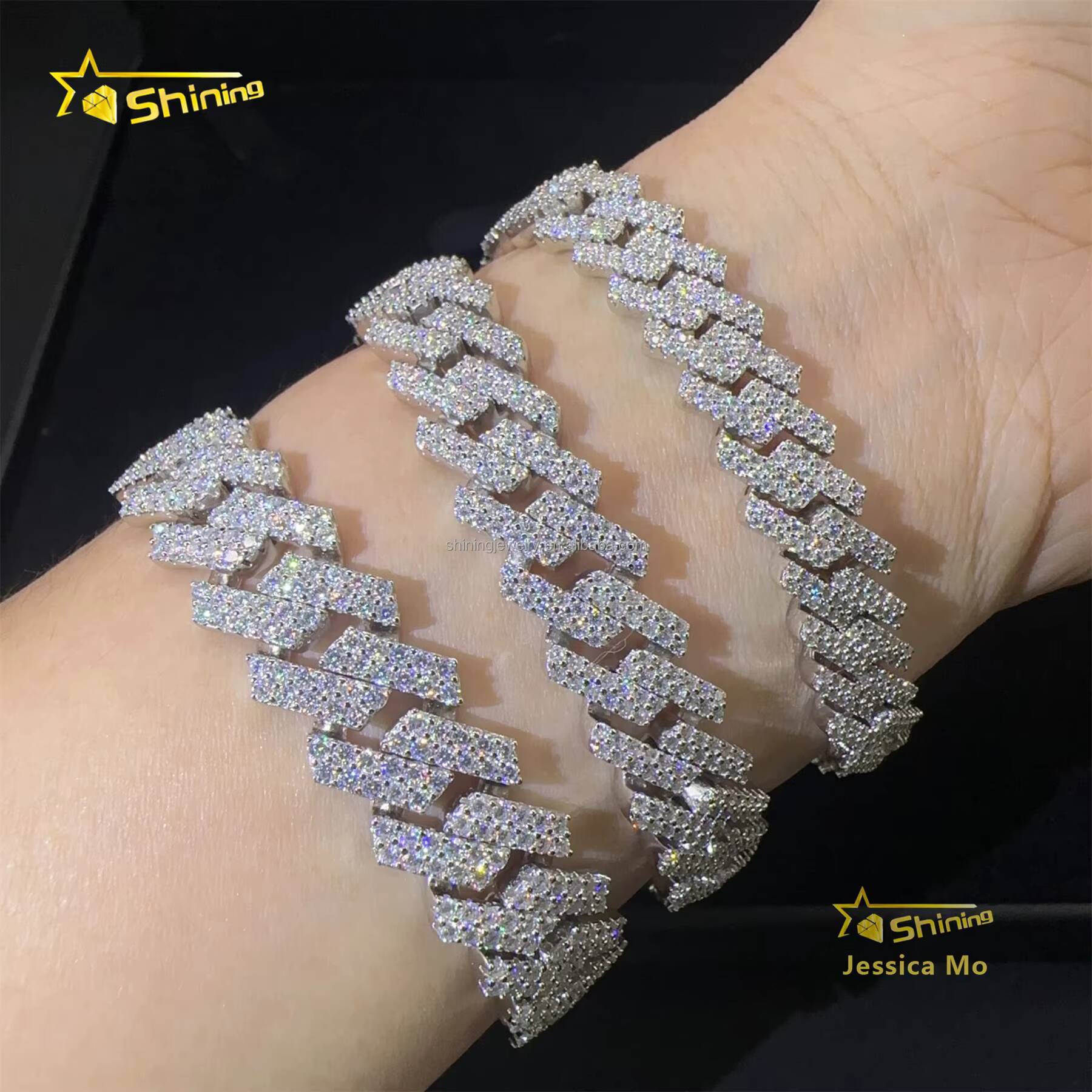 Fashion Rapper New Arrivals Hip Hop 10mm 12mm 13mm 2Rows Jewelry VVS1 Moissanite Iced Out GRA Certificate S925 Silver Bracelet