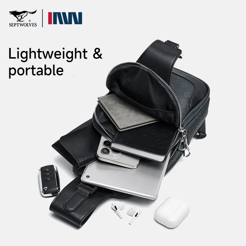 Septwolves Business Thin Printed Leather Crossbody Sling Bag Man Fashion Casual Travel Print Fabric Shoulder Bag iPad Pocket 250731