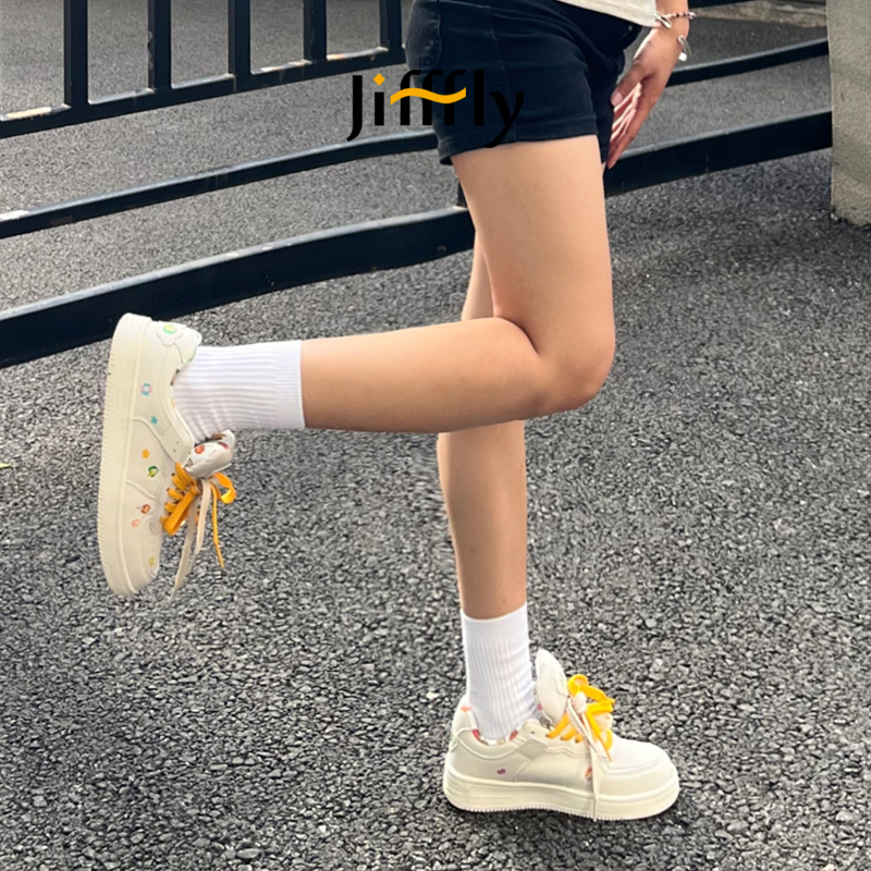 Jifffly Skateboard Shoes 2025 New Summer White Shoes for Girls and Students with Thick Sole and Versatile Style