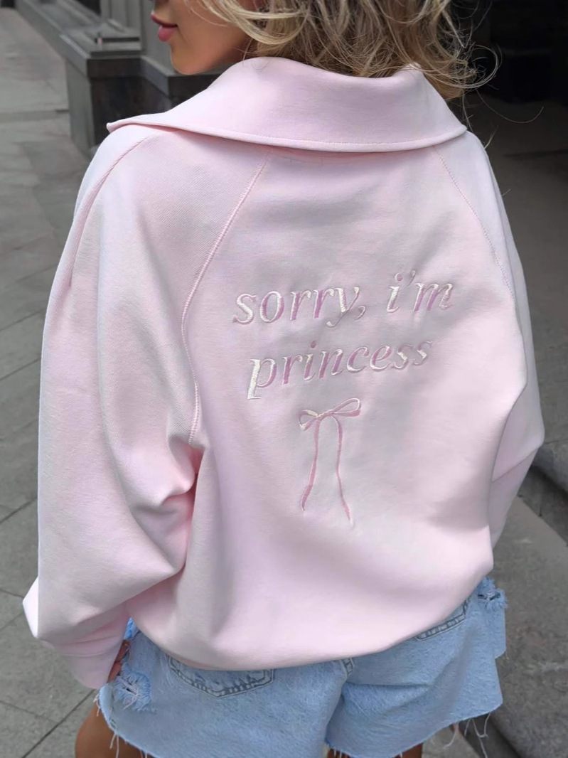 Fashion loose casual letter embroidered half-chain sweater women